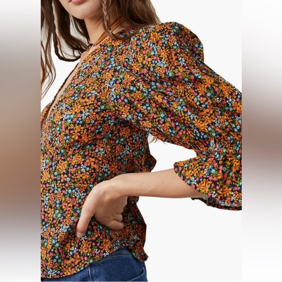 NWT Free People I Found You Floral Button-Up Women's Puff Sleeve Top Size XS - Picture 2 of 16